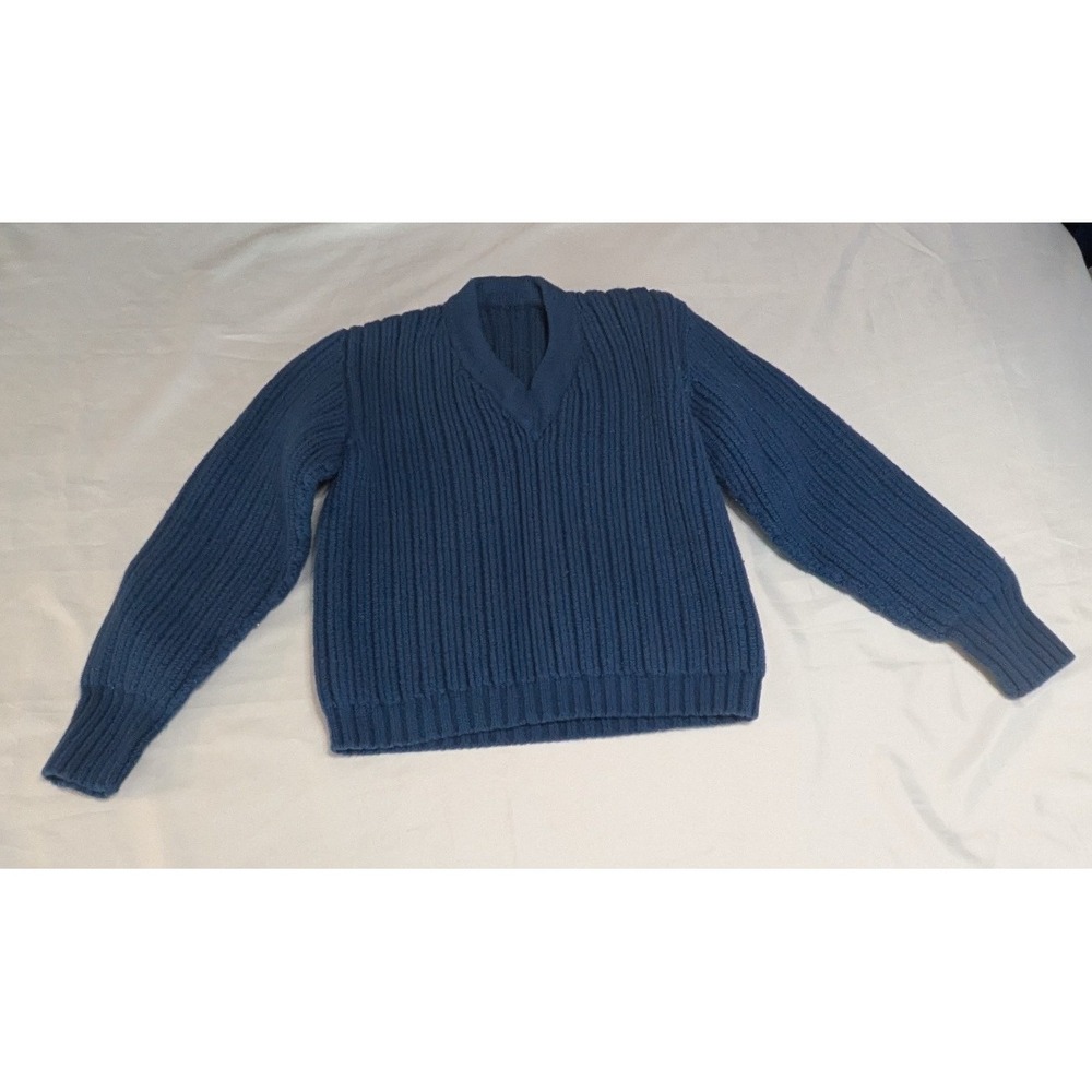 Unbranded Ribbed V-Neck Sweater Women  Blue Excellent Chunky Knit Pullover